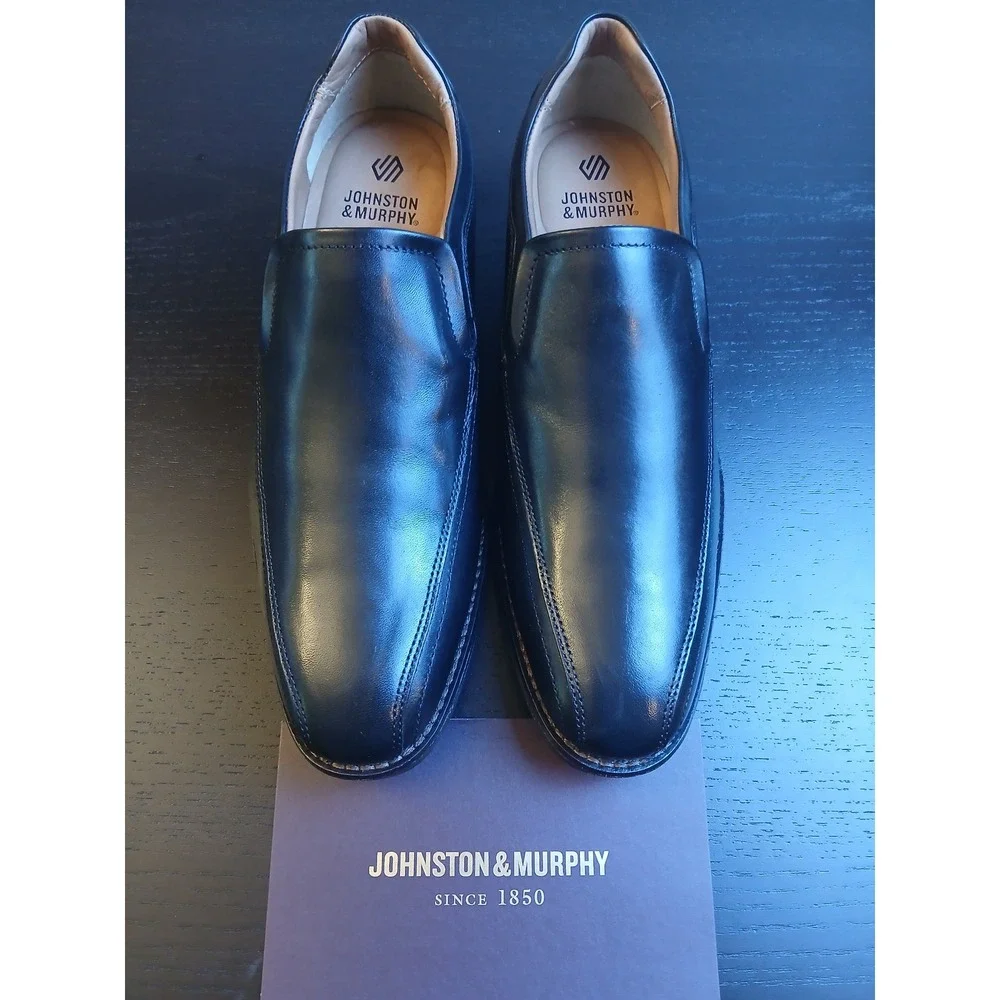 Johnston & Murphy Lewis Black Full Grain Leather Slip On Loafers Mens 8M 15-7965